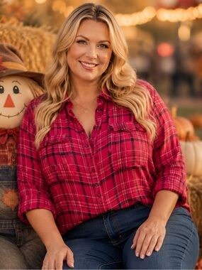 Cato Pink Plaid Button-Down Shirt 22/24